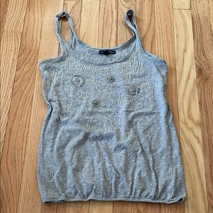 Y2K American Eagle Tank Top Womens Small Gray Embellished Cotton Casual Summer